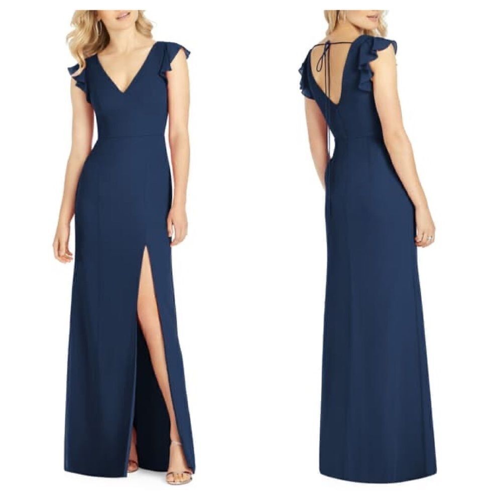 After Six V-Neck Ruffle Sleeve Column Gown Sz 4